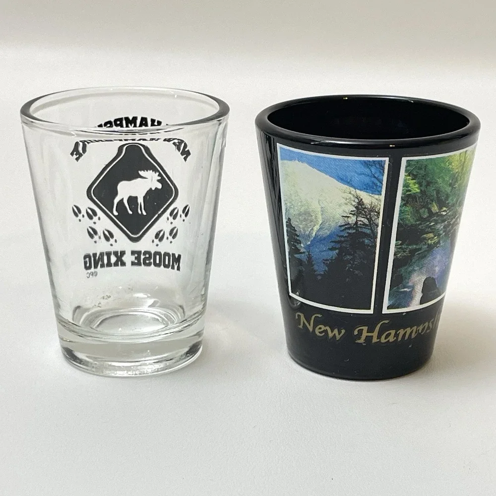 New Hampshire Shot Glass Set Of 2 Glasses State Souvenir Moose X-ing Scenic View